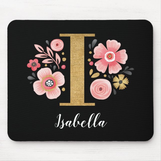 Feminin monogram Första Rosan Black Brev I Musmatta (Framsidan)