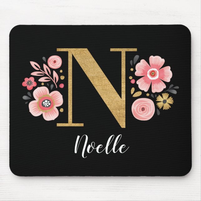 Feminin monogram Första Rosan Black Brev N Musmatta (Framsidan)