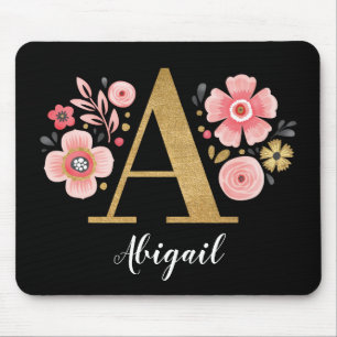 Feminin monogram Första Rosan Guld Brev A Musmatta
