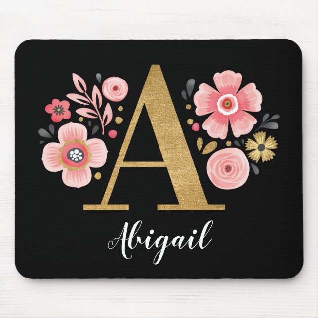 Feminin monogram Första Rosan Guld Brev A Musmatta (Framsidan)