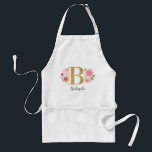 Feminin monogram Första Rosan Guld Brev B Förkläde<br><div class="desc">Ett vackert femininin monogrammat rosa blommigt-plattor med rosa blommor och ett faux guld monogram brev B. Anpassa detta kök med ett namn under monogrammet. Gör en roligt till en vän eller till en brud gåva. Designad av Blackberry Boulevard.</div>