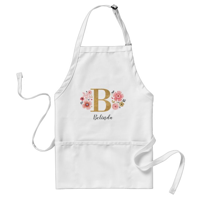 Feminin monogram Första Rosan Guld Brev B Förkläde (Framsidan)
