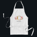 Feminin monogram Första Rosan Guld Brev C Förkläde<br><div class="desc">Ett vackert femininin monogrammat rosa blommigt-plattor med rosa blommor och ett faux guld monogram brev C. Anpassa detta kök med ett namn under monogrammet. Gör en roligt till en vän eller till en brud gåva. Designad av Blackberry Boulevard.</div>