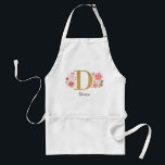 Feminin monogram Första Rosan Guld Brev D Förkläde<br><div class="desc">Ett vackert femininin monogrammat rosa blommigt-plattor med rosa blommor och ett faux guld monogram brev D. Anpassa detta kök med ett namn under monogrammet. Gör en roligt till en vän eller till en brud gåva. Designad av Blackberry Boulevard.</div>