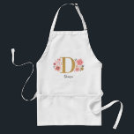 Feminin monogram Första Rosan Guld Brev D Förkläde<br><div class="desc">Ett vackert femininin monogrammat rosa blommigt-plattor med rosa blommor och ett faux guld monogram brev D. Anpassa detta kök med ett namn under monogrammet. Gör en roligt till en vän eller till en brud gåva. Designad av Blackberry Boulevard.</div>