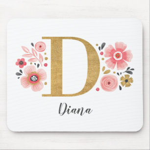 Feminin monogram Första Rosan Guld Brev D Musmatta
