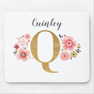 Feminin monogram Första Rosan Guld Brev Q Musmatta