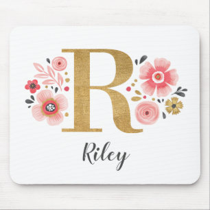 Feminin monogram Första Rosan Guld Brev R Musmatta