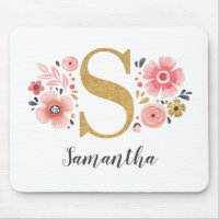 Feminin monogram Första Rosan Guld Brev S