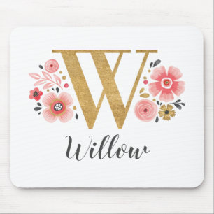 Feminin monogram Första Rosan Guld Brev W Musmatta