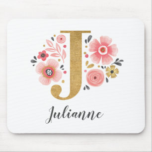 Feminin Monogram Initial Rosa Guld Brev J Musmatta