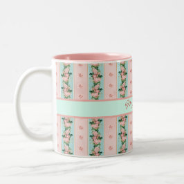 Feminin monogram Rosa Mint Blommigt Tapet utseende Två-Tonad Mugg