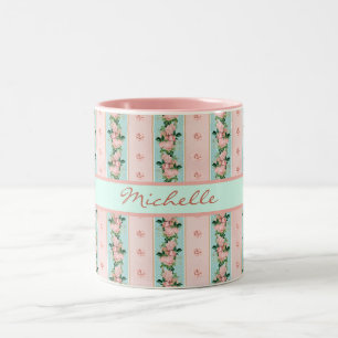 Feminin monogram Rosa Mint Blommigt Tapet utseende Två-Tonad Mugg