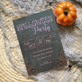 Feminin mörk vintage rosa vuxen halloween fest inbjudningar