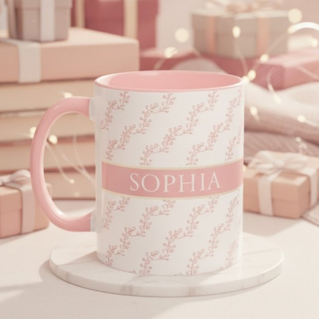 feminin Pink and Gold Floral Monogram Personalized Mugg (Skapare uppladdad)
