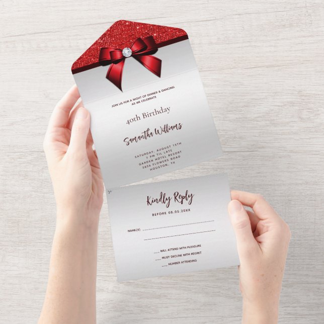 Feminin Red Gem Bow & Glitter Birthday (Avrivbar del)