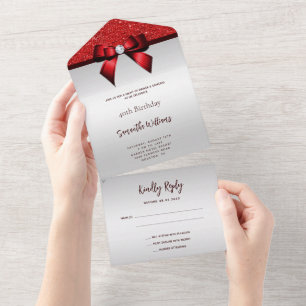 Feminin Red Gem Bow & Glitter Birthday