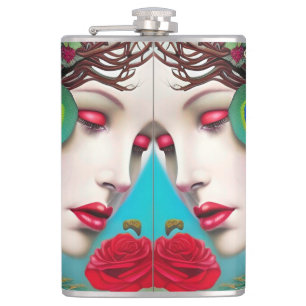 Feminin Red Läppar och Ro Peacock Abstrakt Fickplunta