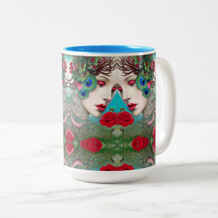 Feminin Red Läppar och Ro Peacock Abstrakt Två-Tonad Mugg