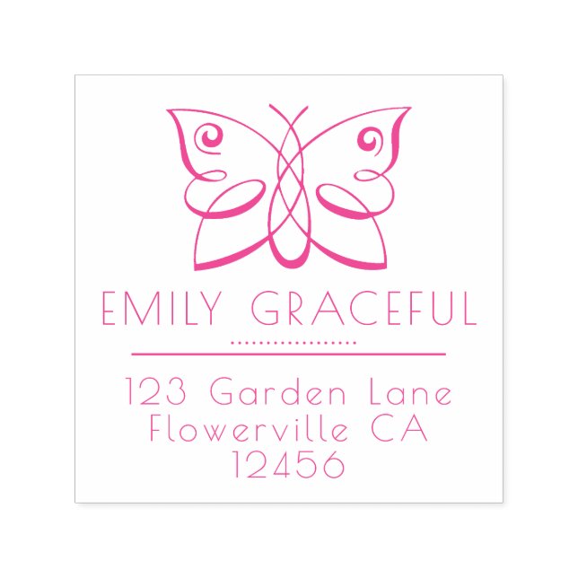 Feminin Returadress av färglös fjäril Självfärgande Stämpel (Design)