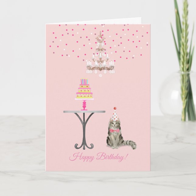 Feminin Rosa Birthday Card från Katt Kort (Framsida)