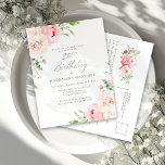 Feminin Rosa Blommigt 21:a födelsedag Party Inbjudan Vykort<br><div class="desc">En vacker och feminin överraskningsfest som inbjuder till att fira en 21-årsdag i elegant stil. Denna blommigt är uppbyggd kring en ram av charmig rosa och grön.</div>