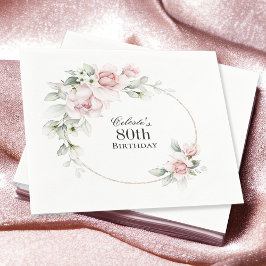 Feminin Rosa Blommigt 80:e Födelsedagsfesten Pappersservett