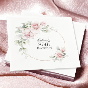 Feminin Rosa Blommigt 80:e Födelsedagsfesten Pappersservett