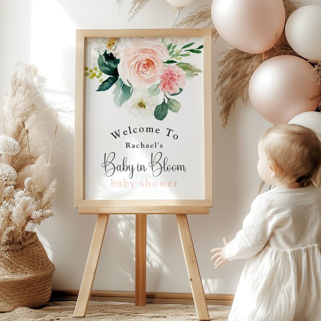 Feminin Rosa Blommigt Baby i Bloom Baby Shower Poster (This poster may be ordered as a printed poster or an instant download digital file.)