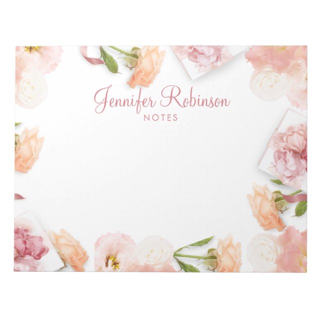 Feminin  Rosa Blommigt Bouquet Ram Anteckningsblock (Framsida)