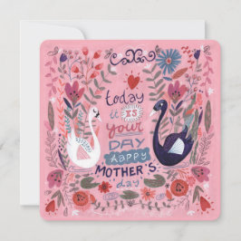 Feminin rosa blommigt svan Mors dag Kort