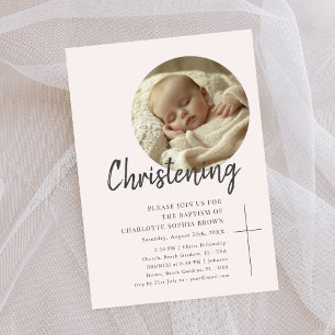 Feminin Rosa Christening Girly Baby Photo Baptism Inbjudningar