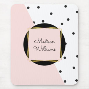 Feminin Rosa Färg Blockera Polka dots med Namn Musmatta