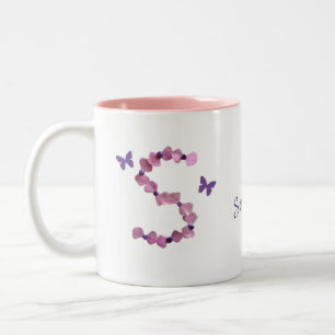 Feminin Rosa Flower Bead Brev S Monogram Två-Tonad Mugg