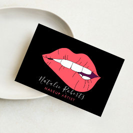 Feminin Rosa Läppar & Black Makeup Beauty Salon Visitkort