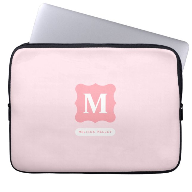 Feminin  Rosa Minimalistisk Chic Monogram Namn Laptop Fodral (Framsidan)
