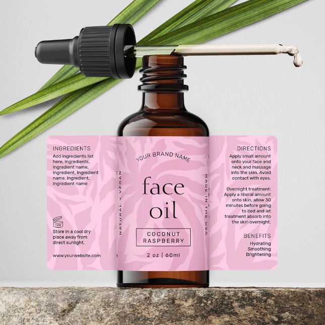 Feminin Rosa Modern 2 OZ Cosmetic Flaska-etikett Fraktsedel (Feminine pink cosmo bottle wrapper label design featuring subtle tropical background & custom text)