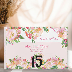 Feminin  Rosa och Guld Blommigt 15:e födelsedagen Gästböcker