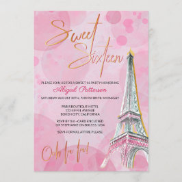Feminin Rosa och Guld Eiffel Torn Paris Sweet 16 Inbjudningar