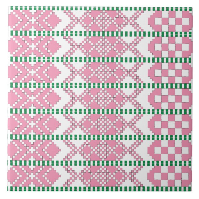 Feminin Rosa och vit lettisk stamkonst Kakelplatta (Framsidan)