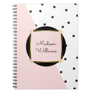 Feminin Rosa Personlig Färg Block Polka dots Anteckningsbok