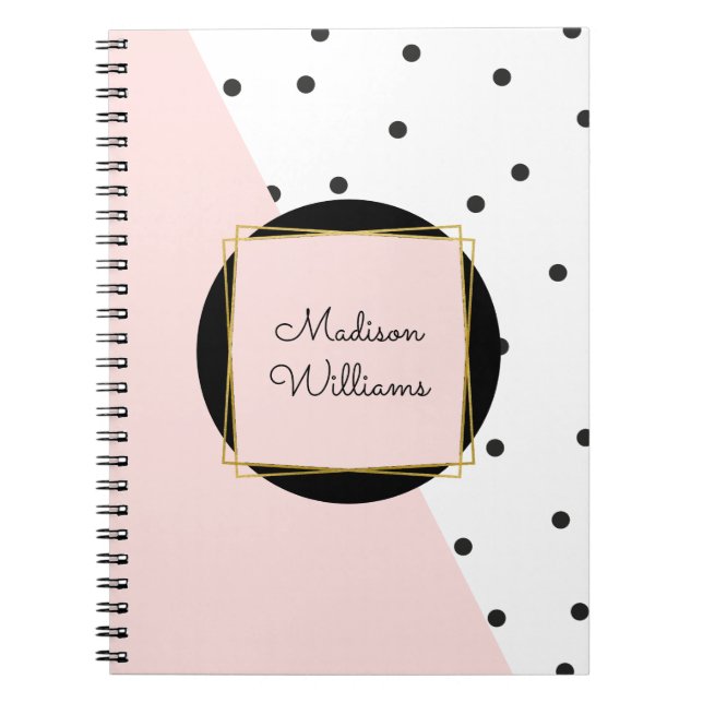 Feminin Rosa Personlig Färg Block Polka dots Anteckningsbok (Framsidan)