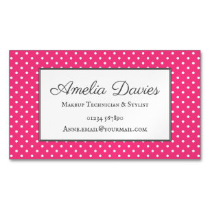 Feminin Rosa Retro Polka Dot Affärskort Magnet