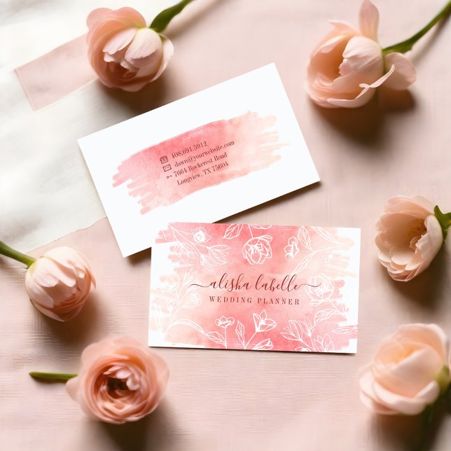 Feminin  Rosa Vattenfärg Tvättar och Snöre Blommig Visitkort (Feminine Blush Pink Watercolor Wash & Lace Floral Business Card)