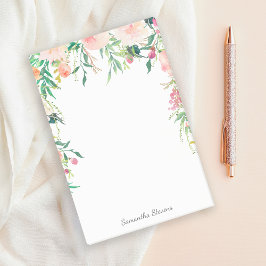 Feminin Rosa Vattenfärgad Blommigt med ditt namn Post-it Block