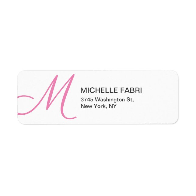 Feminin Rosa Vit monogram Modern Plain Returadress Etikett (Framsidan)