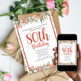 Feminin vattenfärgad Blommigt 80:e Födelsedagsfest Inbjudningar