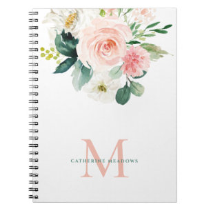 Feminin vattenfärgad Blommigt med Monogram Anteckningsbok