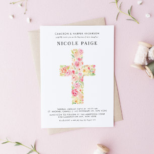Feminin vattenfärgsfärg Vår Blommigt Kor Baptism Inbjudningar