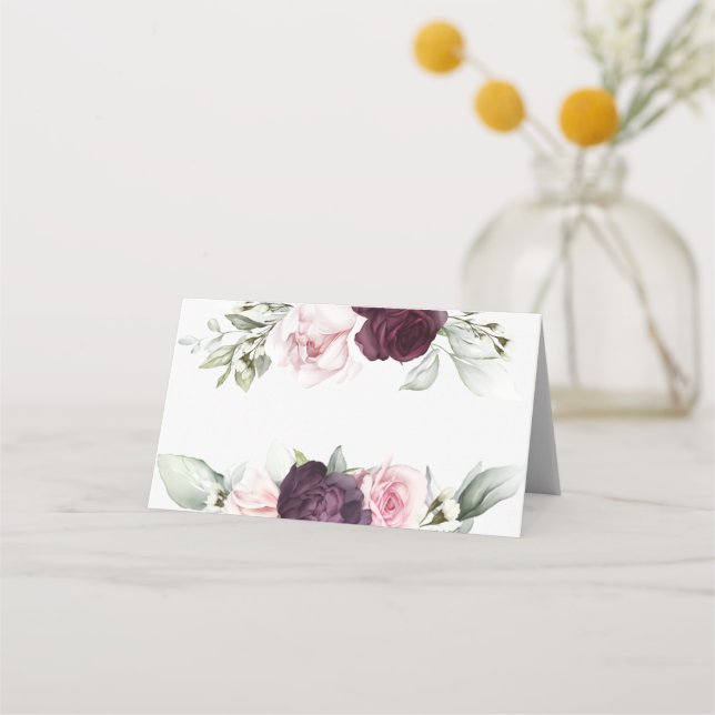 Feminin Watercolor Ro botaniskt Placeringskort (Framsida)